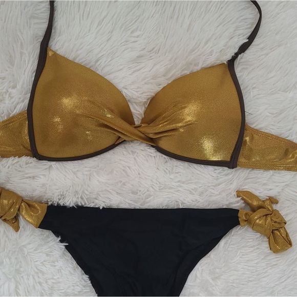 Boutique quality sexy halter bikini brNd new bandage shiny bordered bikini set b - Picture 3 of 5